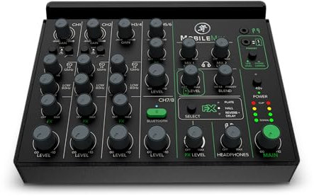 MACKIE Mobilemix Mixer a 8 Canali Alimentabile Via USB per la Produzione A/V, il Suono Live e lo Streaming con Strumenti, Microfoni e Bluetooth