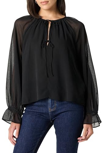 The Drop Piper Tie Front Feminine Blouse Camicette, Nero, 3XL Plus