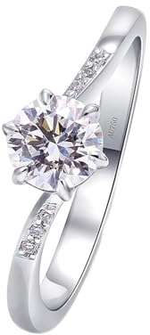 Skcess 18 Karat Weißgold Ring Damen Weiß Erstellter Diamant Runden, Damenring Verdrehte 6 Klauen Ringe Frauen Größe 63 (20.1)
