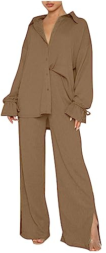 Zweiteiliges Damen Set Aus Sommer Sport Und Freizeit Hosenträger Oberteilen Mit Rundhalsausschnitt Und Hosen Mit Weitem Bein, Musselin Set Lockere Und Atmungsaktive, Sommer Outfits Leicht Und Luftig