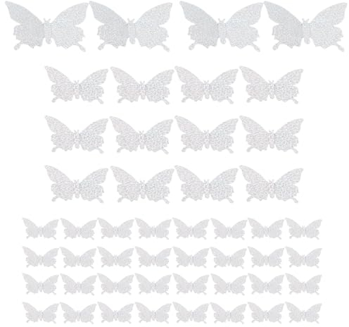 48 PEZZI Combinazione di Farfalle Fai da Te Decalcomanie Adesivi Murali Farfalle 3D per Casa essuto Patch Ricamo Adesivo Hot Melt Colla Applique Decor (Argento Glitter)