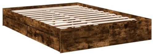vidaXL Bed Frame with Drawers without Mattress Smoked Oak 135x190 cm Double