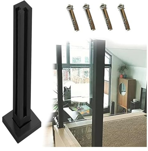 Poteaux de garde-corps en acier inoxydable pour es Kit carré, pince noire, système de garde-corps en panneau de verre for balcon de loft intérieur, poteau de garde-corps en verre avec raccords(90cm/35