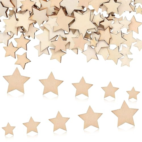200 Stück Holzsterne zum Basteln Weihnachten, Holzsterne Sechszackiger Weihnachten, Streudeko Sterne Deko, für Weihnachts Deko Hochzeit DIY Basteln Party Tischdeko (6mm 8mm10mm12mm15mm)