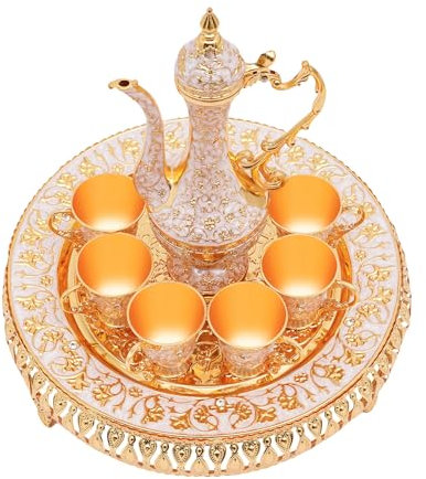 LOIRIIC Set di servizi da tè, tazza da caffè e teiera, set di servizio da tè, decorazione per tavolo da tè, 6 tazze da tè, 25 ml, regalo per amanti del tè, vino italiano, whisky, brandy (oro)