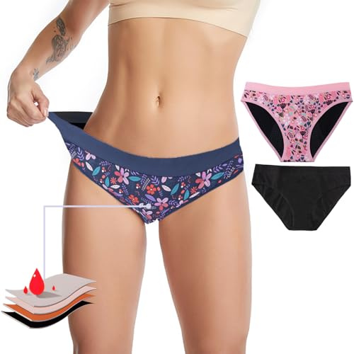 BIOECEUA Biancheria intima mestruale da donna, 4 strati, traspirante, a prova di perdite, flusso pesante, per ragazze adolescenti, copertura completa, super assorbente, ad asciugatura rapida, blu