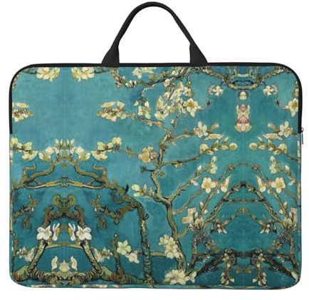 Bolsa para portátil de 14 pulgadas, diseño de flores de almendro, resistente al agua, bolsa para ordenador portátil, para hombres y mujeres, color negro, talla única, color negro