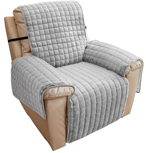 KIPTVO Recliner Chair Cover, Recliner Sofa Covers, Soft Washable Plush Armchair Slipcover, Nonslip Furniture Protector Cover, with Tightening Straps and Adjustable Buckles, for Pets, Family, Child