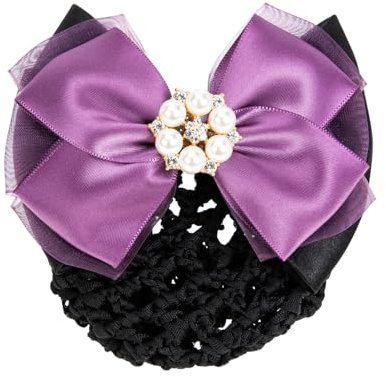 Beavorty Elastisches Haarnetz mit Perlen und Schleife aus Satin und Tüll für Damen Feine Verarbeitung Elegante Haarspange für Festliche Anlässe und Büro