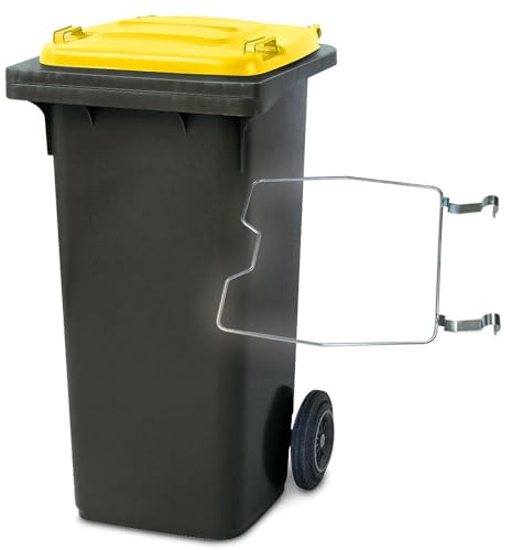 BRB 120 Liter Mülltonne grau/Deckel gelb, mit Halter für Müllsäcke