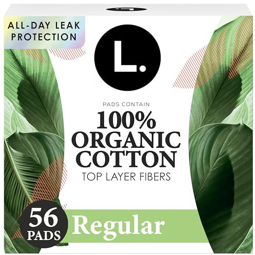 L. Ultra Thin Pads for Women, Regular Absorbency, Organic Cotton Top Layer, Unscented Pads with Wings, 56 Count
