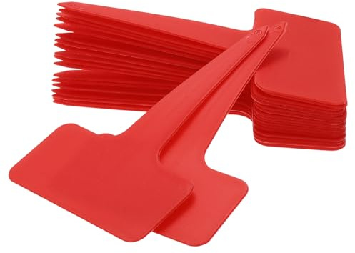 sourcing map 100Pcs 4 Inch Plant Labels Large T-Style Garden Marker Plant Tags Garden Labels for Flower Beds, Pots Vegetables Red