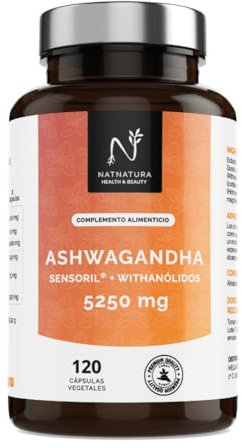Ashwagandha Cápsulas Sensoril® 5:1 Superior a KSM-66 + Extracto 10:1 | 5250 mg/día | Resistencia muscular, equilibrio emocional, rendimiento físico y concentración | Vegano | 120 cápsulas vegetales.