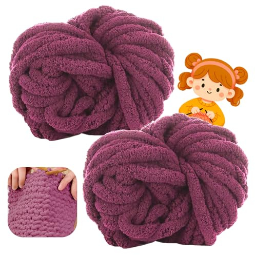Dicke Wolle Garn 500 g ca.54 m, Milchig Weiß Chunky, Grobstrick Weiches Wollgarn für Decke, XXL Riesen Wolle Perfekt zum Weben von Schals Mützen Haustier Nest (33-Lila Aubergine)