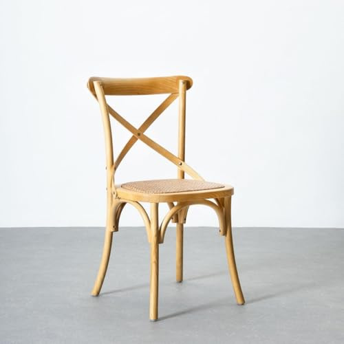Silla de comedor Aspas de madera de olmo natural y asiento de ratán