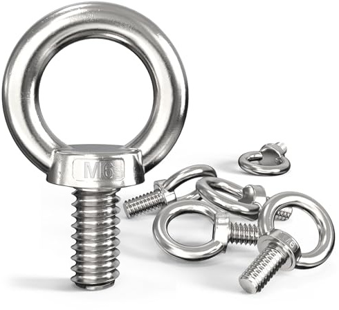 Forbabe 6 tornillos de ojo M6, tornillos de ojal de acero inoxidable 304, perno de ojo redondo con rosca para fijar y colgar