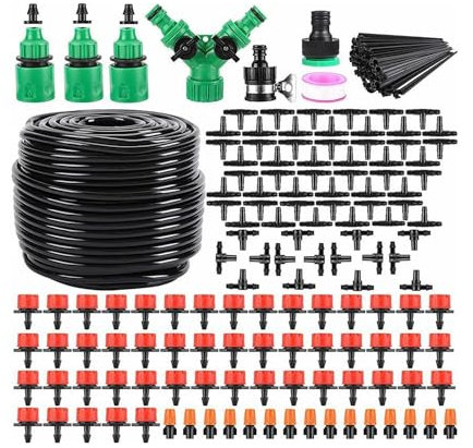 Automatic Watering System Kit with Irrigation Hose - Drip Irrigation System for Garden, Plants, Flowers - Adjustable Water Flow, Easy to Assemble (164FT)