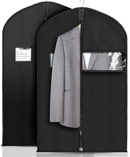 Suit Bagsor Men and Women 2 Pack, 100 x 60 cm Suit Covers with Zip | Non-woven clothes covers for suits, dresses, coats and jackets, zip garment bags for wardrobe storage and travel