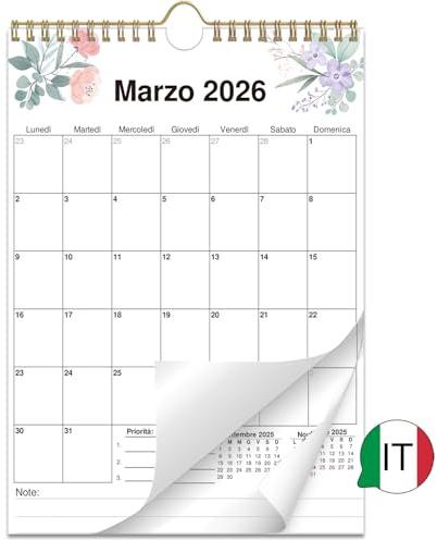 AEYAKA Calendario da Parete 2026, Planner Mensile 14 Mesi da Novembre2025 a Dicembre 2026, Formato A4 con Festività e Spazio Note, Design fiori, in Italiano