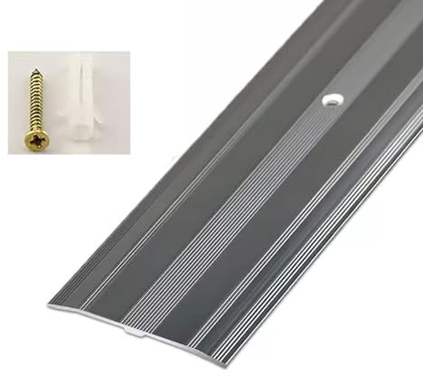 Metal Door Threshold Strip with Holes & Screws Non Slip Edge Trim for Doorway Carpet to Tile Seam Cover Flooring Transition Bar for Laminate/Wood Gray 130cm (4.3ft)