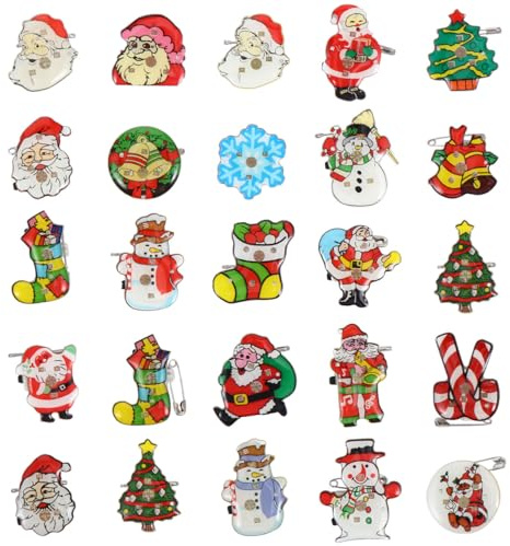 Healvian 25 broches de solapa LED intermitentes para fiestas de Navidad, para disfraces y decoraciones navideñas, estilo aleatorio, adecuados para celebraciones de adultos