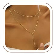 SLOONG Layering Ketten Set 14K Goldkette Wasserfest Choker Lange Kette Damen Gold Stapelbare Halskette Y Kette Gold Halskette Schmuck für Frauen Damen
