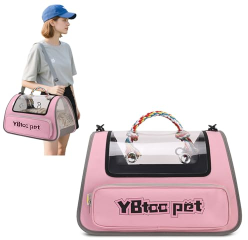 PETCUTE Katzentransportbox,Faltbare Transportbox Katze mit Sicherheitsleine,Airline Zugelassen,Katzentransporttasche für Kleine & Mittelgroße Katze Kätzchen Welpen Bis 5 Kg,Rosa