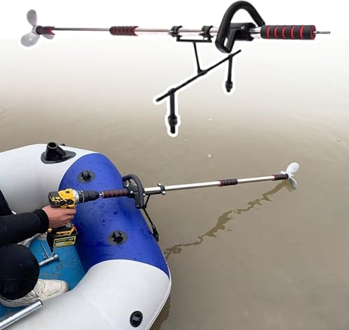 Aussenborder Elektromotor Akku-Bootsmotor für Den Außenbereich, Handbetriebener Propeller für Schwimmreifen für Kajaks, Angelboot-Trolling-Motor mit Handgriff(With Kayak Stand,L-125cm(49 1/4))