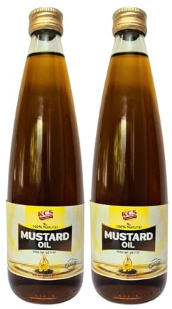 KCS Pure Mustard Oil 500ml (Pack of 2) – 100% Natural Cold Pressed Cooking Oil | Food Grade | Ideal for Frying, Pickling & Massage