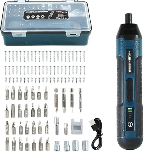 Electric Cordless Screwdriver 105 in 1, 3.6V Rechargeable Mini Electric Cordless Screwdriver with 4-Gear Torque and LED Light, 5N.m Max Torque, Ideal for Daily and Light Industrial Use