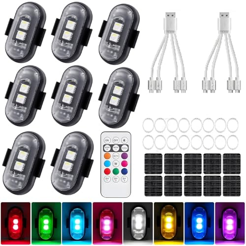 Vautvis 8 Piezas Luces Estroboscópicas LED, Luces Led Coche, 8 Colores Luces Estroboscó Picas, Led Auto con Mando A Distancia, para Dron, Camión, Moto, Flash