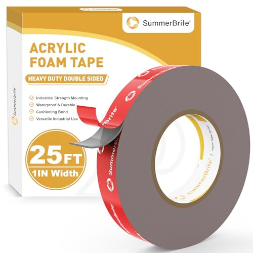 Summerbrite Heavy Duty Double Sided Tape-25mm x 7.8m-Strong Adhesion Mounting Tape Acrylic Foam Tape Waterproof Temperature Resistance For Car Decor Fixing Carpet Indoor&Outdoor