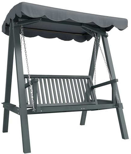 Outsunny 2 Seater Garden Swing Seat with Canopy Side Tray Outdoor Grey