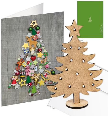 Logbuch-Verlag 3 weihnachtliche Grußkarten mit Kuvert + Geschenk Baum aus Holz - Weihnachtskarte Kunden Mitarbeiter Geschäftspartner