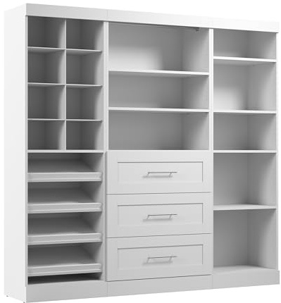 Bestar Closet Organizer System 86-inch for Walk-In Closets, Bedroom, Entryway, Pur Collection, Modern, White