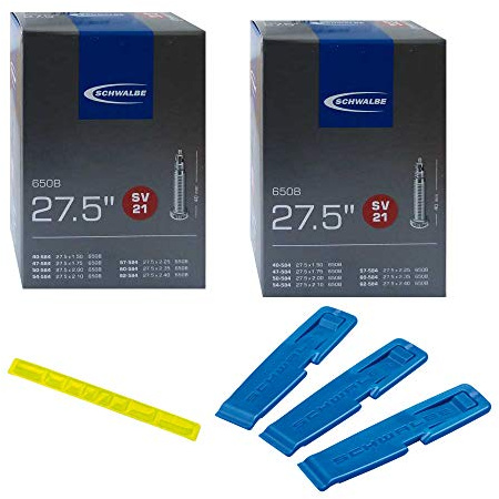 SCHWALBE SV 21 (27,5 Zoll 650 B) 2 Stück Fahrradschlauch mit 40 mm Sclaverand Ventil + 3 Stück Schwalbe Reifenheber
