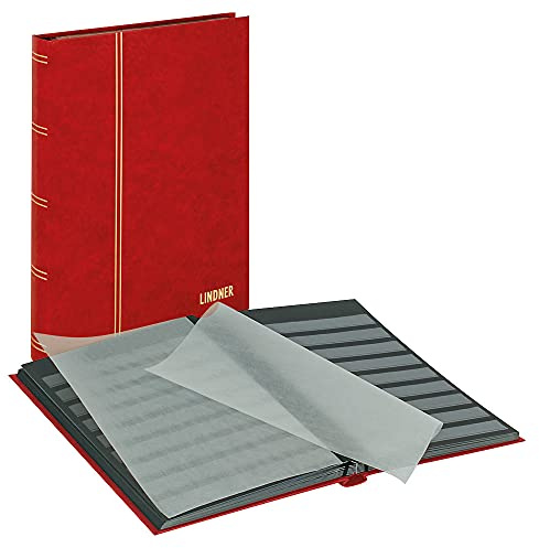 LINDNER Das Original Einsteckbuch Standard, rot, unwattiert, 32 Schwarze Seiten, durchgehende Klarsichtfolien-Streifen, 230 x 305 mm