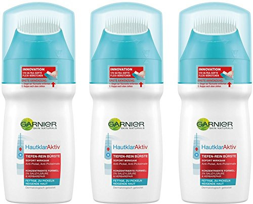 Garnier Hautklar Aktiv Tiefen-Rein Anti-Pickel Bürste/Gesichtsreinigung und Gesichtspflege gegen Unreinheiten, 3er Pack - 150 ml