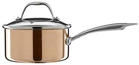 Premier Housewares Minerva Saucepan, Copper Cooking Pot for Kitchen, Glass, Stainless Steel, 37cm