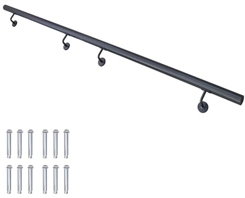 Edelstahl Handlauf 50-200 cm Treppengeländer Geländer Wandhandlauf für Treppe aus Edelstahlrohr Komplettset 3 Farben V2Aox, Farbe:Anthrazit, Länge:200 cm
