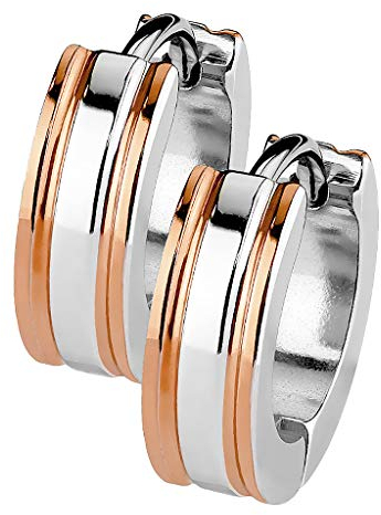 Mianova Unisex Creolen Edelstahl Bicolor Damen Herren Klapp Ohrringe Huggie Kreolen Rund Glanz Matt Silber Rosegold