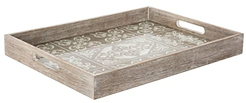 Atmosphera - Plateau Été - Bois et Verre - Blanc - 40x4-5 cm