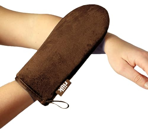 Bräunungshandschuh für Selbstbräuner und Peeling, doppelseitig verwendbar und sehr weich, easy waschbar | Selbstbräuner Handschuhe für Gesicht und Körper