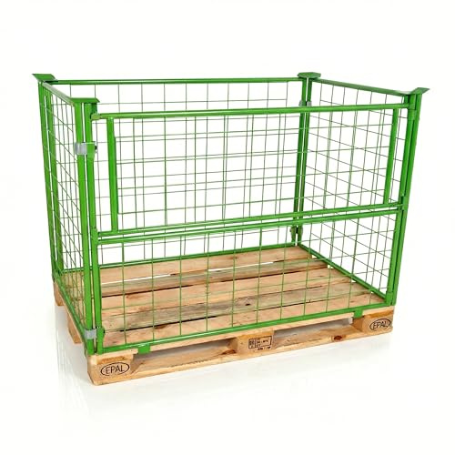Abrollwerk 2er Set Gitteraufsatzrahmen 1200x800x800 mm grün lackiert für Euro-Paletten – klappbare Abrollwerk Gitterbox mit 800 mm Nutzhöhe für DIN-Paletten – für Industrie & Garten & Brennholz