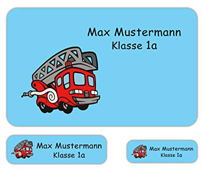 Sunnywall® Namensaufkleber + Stifteaufkleber Kinder Schule Feuerwehr Aufkleber Namensetiketten | 79 Stück in 3 Größen Klebeetiketten zum Beschriften Kita Schulanfang | wasserfest