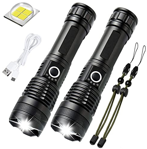PUNLIM LED Rechargeable Torch, Magnetic Work Light Ultra Brightest LED Torch Flashlight, with 360°COB Light, Zoomable, Waterproof, 4 Modes Lights for Camping Hiking Emergency(2 Pack)
