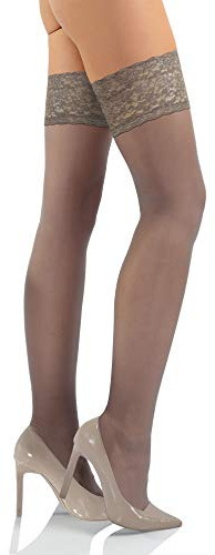 sesto senso Halterlose Strümpfe Damen 15 DEN Feinstrümpfe mit Spitze Grau 3/4 M/L Grey