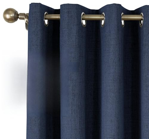 CUCRAF Vorhang 100% Blickdicht Leinen Gardinen mit Ösen Verdunklungsvorhänge Gardinen Navy Blau H175 x B140 cm 2er Set, Thermovorhang Kälteschutz Schallschutz Vorhang für Wohnzimmer Schlafzimmer