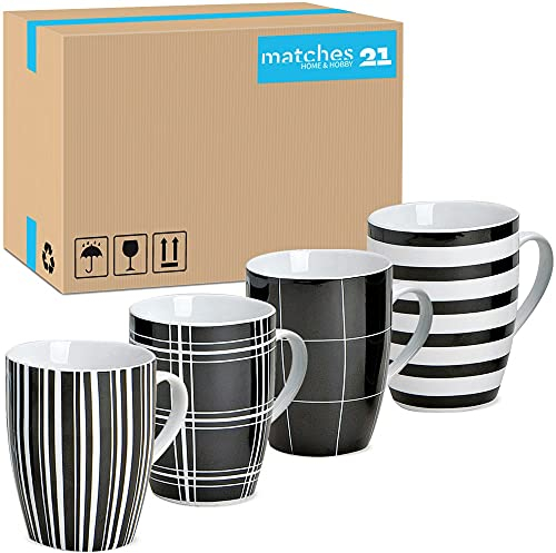 Tassen 36er Set in schwarz weiß kariert - Schöne Keramik Kaffeetassen in 300ml für Cappuccino Kaffee Tee - Außergewöhnliche Kaffeebecher spülmaschinenfest und mikrowellengeeignet als Geschenk