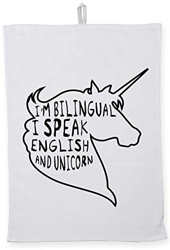 Hippowarehouse I'm Bilingual I Speak English And Unicorn Tea Towel Eco Printed Dish Cloth Kitchen accessory 50cmx70cm 100% Cotton